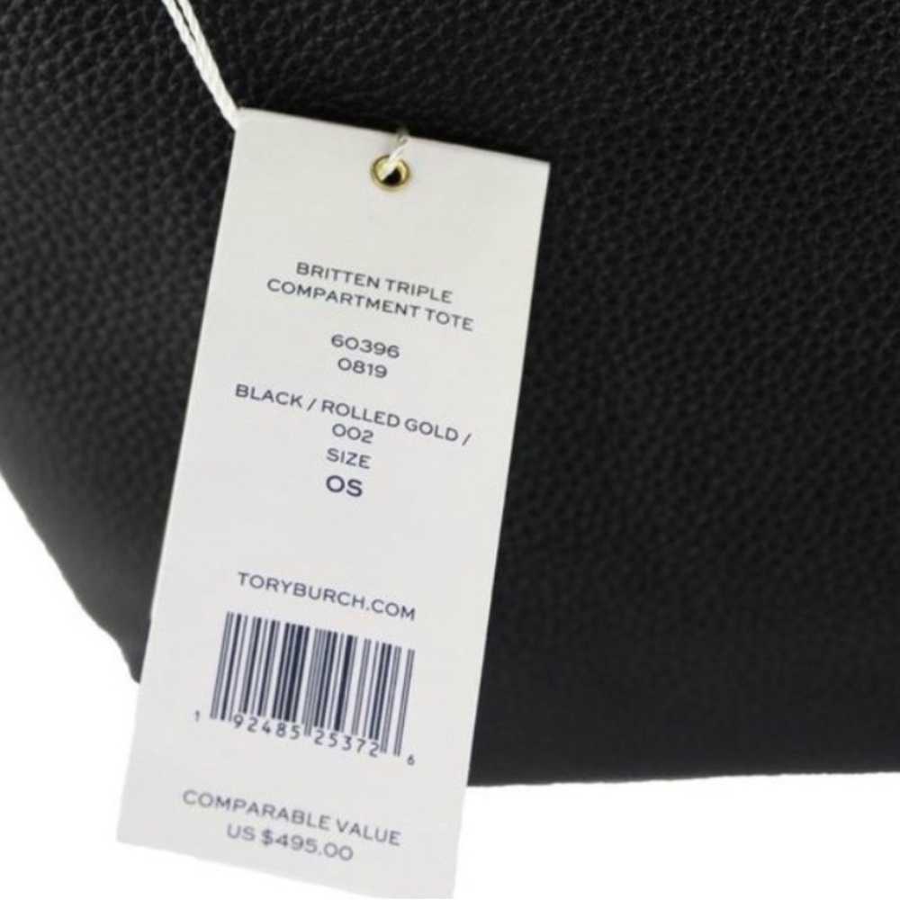 Tory Burch BRITTEN TRIPLE Black Leather Shoulder Bag tote with Gold Chain - Picture 6 of 7